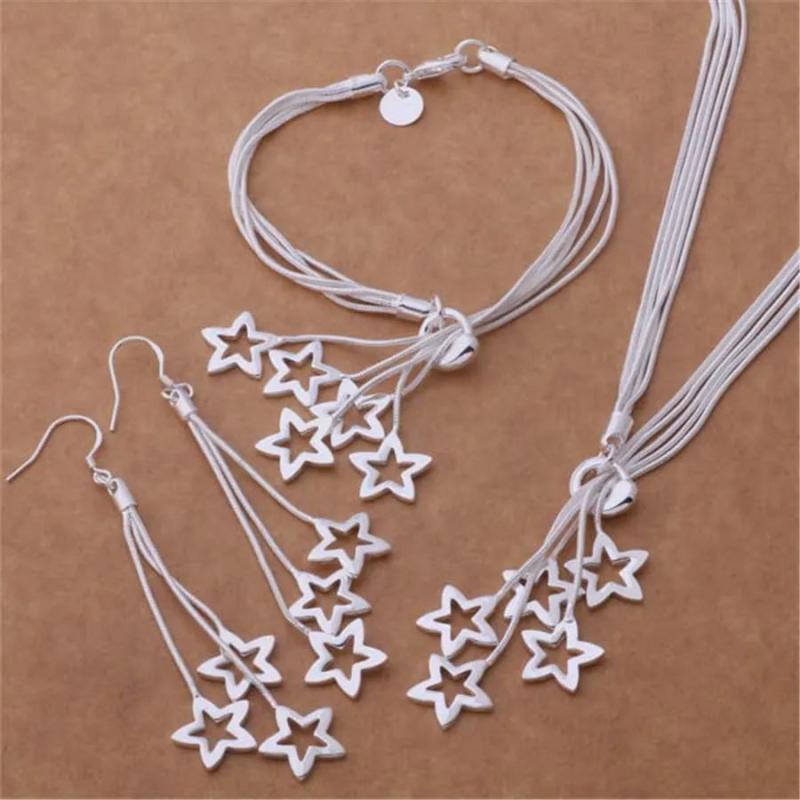 Star Design Silver Jewelry Set - Bracelet Necklace