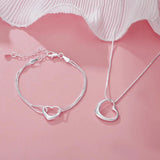 925 Sterling Silver Heart Bracelet Necklace Set for Women