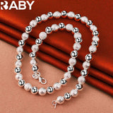 925 Silver Frosting Smooth Beads Chain Bracelet Necklace Set