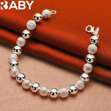 925 Silver Frosting Smooth Beads Chain Bracelet Necklace Set