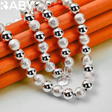 925 Silver Frosting Smooth Beads Chain Bracelet Necklace Set