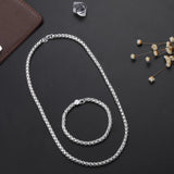 925 Silver Box Chain Bracelet Necklace Set