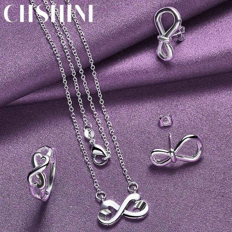 925 Silver Love Heart Pendant Necklace Ring Earrings for Party Jewelry Sets