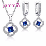 925 Silver CZ Pendant Necklace Earrings Set for Wedding