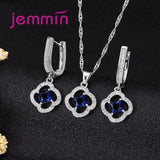 925 Silver CZ Pendant Necklace Earrings Set for Wedding