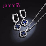 925 Silver CZ Pendant Necklace Earrings Set for Wedding