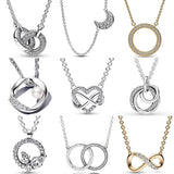 Interlocked Hearts Circle Moon Family Infinity Necklace 925 Sterling Silver