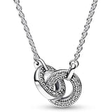 Interlocked Hearts Circle Moon Family Infinity Necklace 925 Sterling Silver