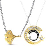 925 Sterling Silver Shooting Star Shine Ginkgo Leaf Collier Chain Necklace