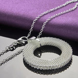 925 Silver Weave Round Charm Pendant Necklace Ring Set