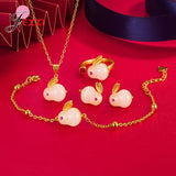 925 Silver Jade Rabbit Jewelry Set Gift for Women