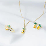 925 Silver Jewelry Set Pineapple Zirconia Women Necklace Earring Ring