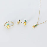 925 Silver Jewelry Set Pineapple Zirconia Women Necklace Earring Ring