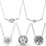 Sparkling Heart Wishbone Daisy Flower Necklace 925 Sterling Silver Bracelet DIY