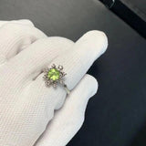 Natural Peridot Ring For Women 925 Silver Plated Fine Jewelry