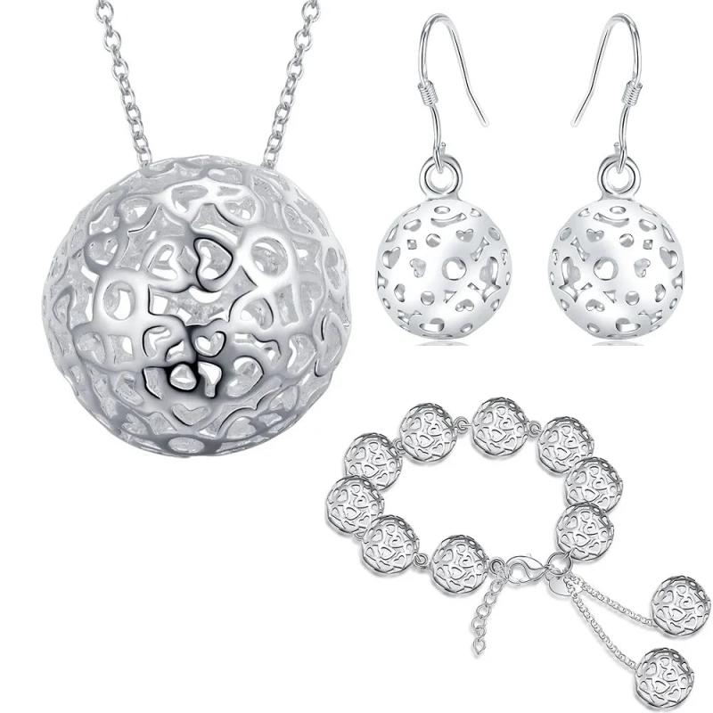 925 Silver Hollow Ball Pendant Jewelry Set for Women
