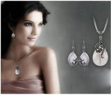 Vintage Opal Water Drop Flower Pendant Long Necklace & Earrings Set