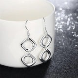 925 Silver Round Square Necklace Earring Set Wedding Engagement