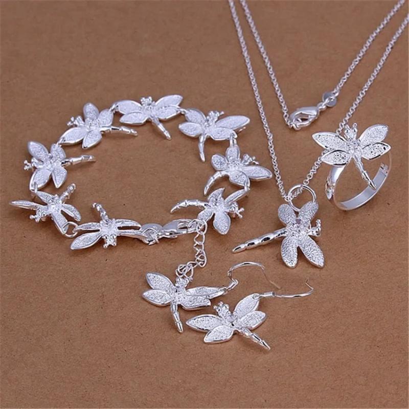 925 Silver Crystal Dragonfly Jewelry Set for Women