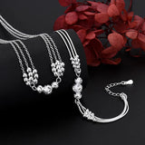 925 Sterling Silver Lucky Beads Necklace Bracelet Set for Women
