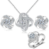 925 Silver Flower Jewelry Set Necklace Earrings Ring Gift