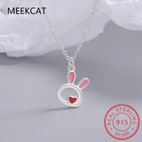 925 Silver Animal Rabbit Necklace+Earring Set for Women Girl Gift
