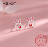 925 Silver Animal Rabbit Necklace+Earring Set for Women Girl Gift