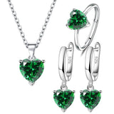 925 Silver Heart Jewelry Set Ruby Red Sparkling Gift