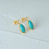 Turquoise Necklace Ring Earrings Set 925 Silver Gemstone Clavicle Chain Jewelry
