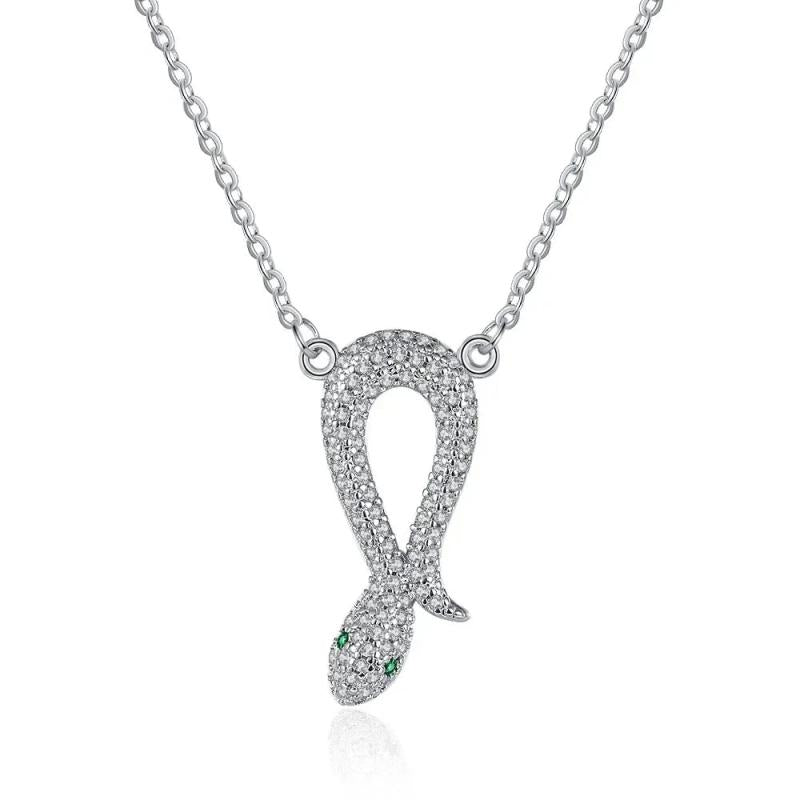 Sterling Silver Snake Jewelry Set Vintage Platinum Crystal Earrings Necklace