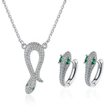 Sterling Silver Snake Jewelry Set Vintage Platinum Crystal Earrings Necklace