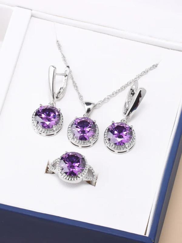 925 Silver Bridal Necklace Sets Zircon Accessories Earrings Adjustable Ring