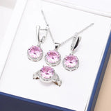 925 Silver Bridal Necklace Sets Zircon Accessories Earrings Adjustable Ring
