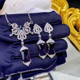 Sterling 925 Silver Purple CZ Wedding Jewelry Set