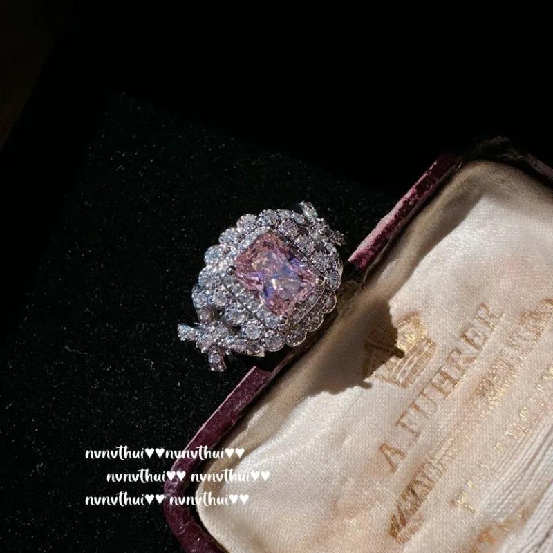 Pink Bowknot Bridal Crystal Jewelry Set 925 Silver Wedding