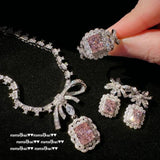 Pink Bowknot Bridal Crystal Jewelry Set 925 Silver Wedding