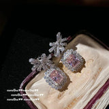 Pink Bowknot Bridal Crystal Jewelry Set 925 Silver Wedding