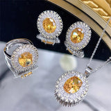 925 Silver CZ Sunflower Jewelry Set for Women
