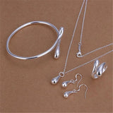 925 Silver Water drop Bangle Necklace Earrings Rings Set