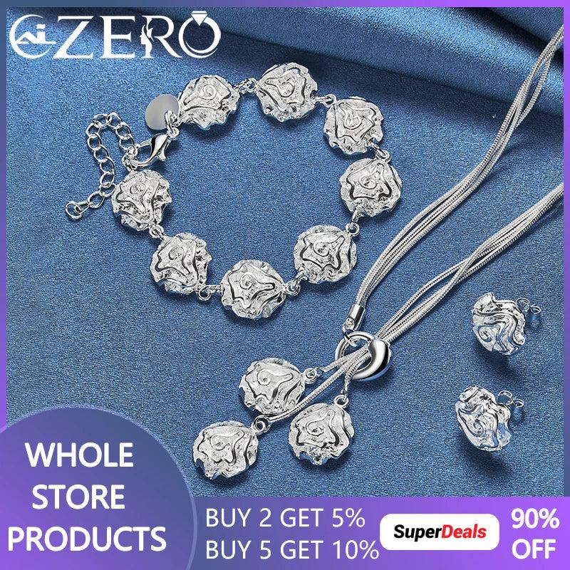 ALIZERO 925 Sterling Silver Rose Jewelry Set for Woman