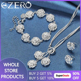 ALIZERO 925 Sterling Silver Rose Jewelry Set for Woman