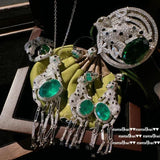 Emerald Tourmaline Leopard Tassel Jewelry Sets 925 Silver Women Wedding Bridal