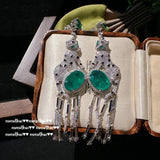 Emerald Tourmaline Leopard Tassel Jewelry Sets 925 Silver Women Wedding Bridal