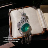 Emerald Tourmaline Leopard Tassel Jewelry Sets 925 Silver Women Wedding Bridal