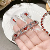 Sterling Silver Red CZ Jewelry Set for Women