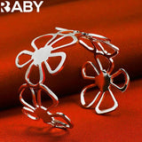 925 Silver Sakura Flower Bangle Necklace Earrings Set