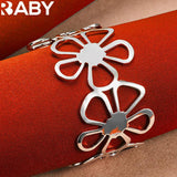 925 Silver Sakura Flower Bangle Necklace Earrings Set