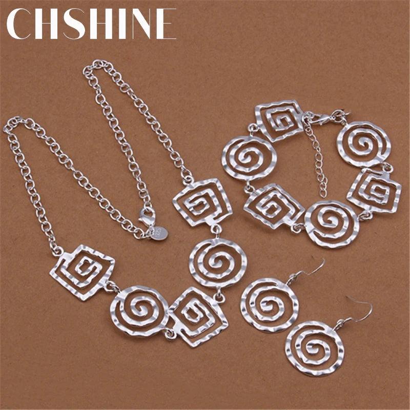 925 Silver Jewelry Set: Thread earrings, bracelet & necklace