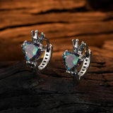 925 Silver Retro Crown Zircon Love Ear Buckle Earrings