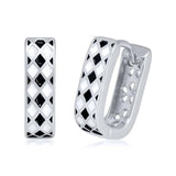 925 Silver Minimalist Square Hoop Earrings Enamel Geometric Design